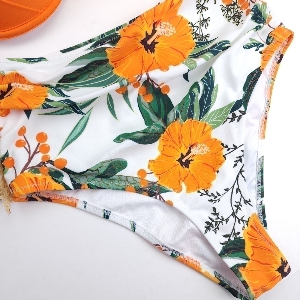 New Orange Floral 2pc Swimsuit Sz  XS / S - Picture 4 of 16